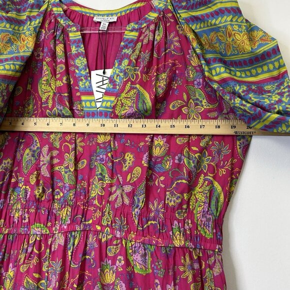 NEW Current Air Lindsey Bohemian Maxi Dress Womens Size XXL Pink Puff Sleeve - Picture 6 of 10